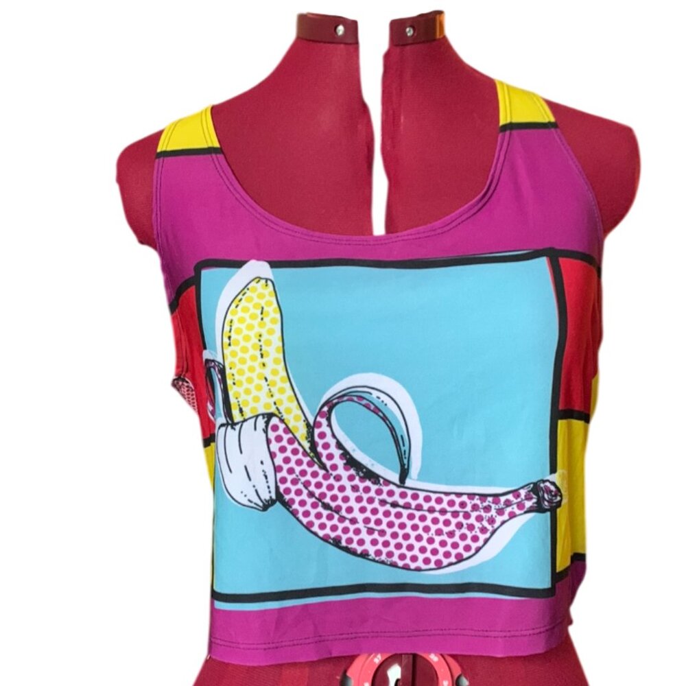 BANANA - Sleeveless Crop thank Top - Multicolor - Pop Art design